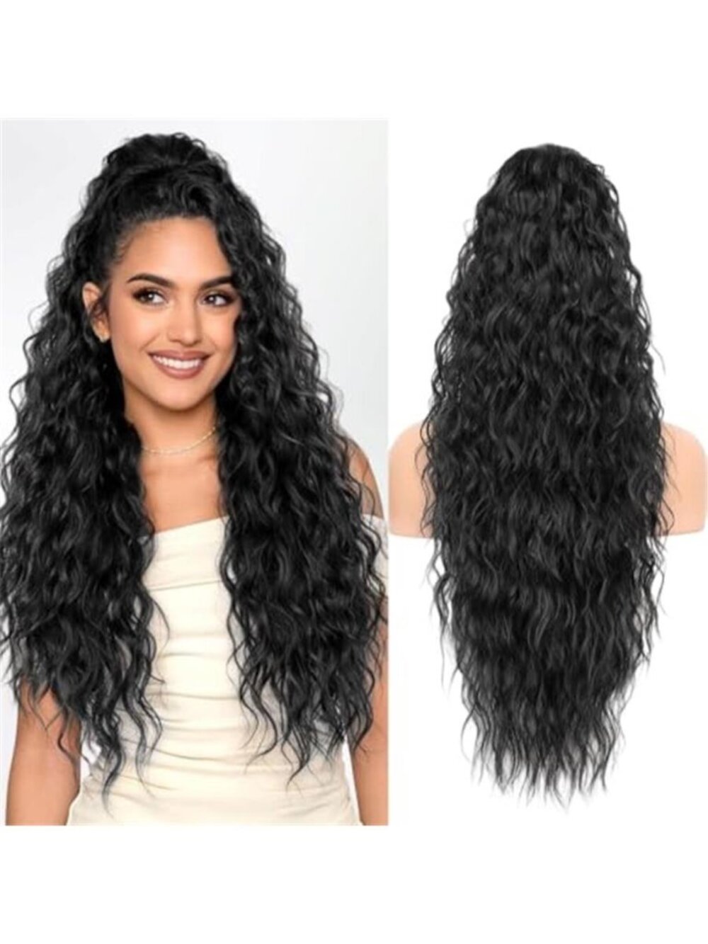 Black Drawstring Ponytail Extension 24Inch Long Curly Ponytail